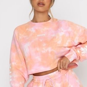 white fox pink tie dye cropped sweater